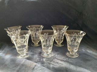 Vintage Etched Crystal Cordial Glasses Set Of 6