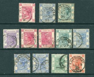 Old China Hong Kong Gb Qv 12 X Stamps With Treaty Port Shanghai Cds Pmk