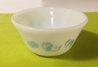 Vintage Federal Glass Fruit Fare Turquoise On White 5 Inch Mixing Bowl Aqua