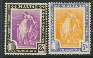 Malta 1922 2/6 & 5/ - Lightly Hinged Sg 136 - 7 Cat £35.  00