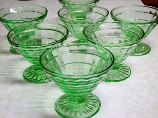 Anchor Hocking Glass Green Block Optic Champagne/sundae Glasses - Set 0f 7