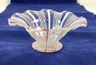 Vintage Italian Murano Art Glass Small Compote Bowl Dish Latticino Venini - Era