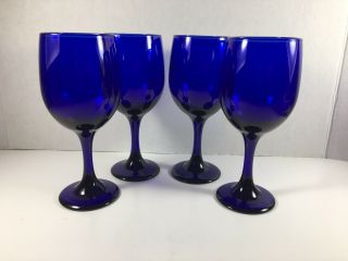4 Cobalt Blue Vintage Libbey Glasses Retro Wine Water Goblets