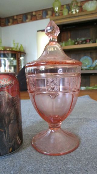 Jeannette Pink Depression Glass Doric Pattern Covered Candy Dish/jar