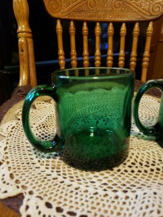 Vintage Emerald Green Glass Coffee Mug Set Of 2 Made In Usa Midcentury
