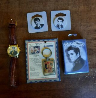 Elvis Presley Waldawn Watch - E.  P.  E.  Official Playing Cards - 2 Buttons Key Chain