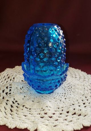 Vintage Fenton Colonial Blue Hobnail Fairy Lamp