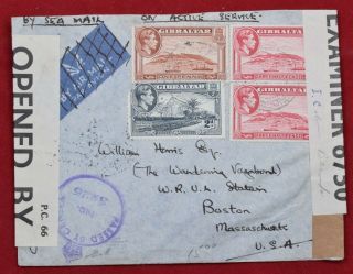 Gibraltar Oas Wwii Dual Censored Airmail To Boston Ma Wwii 1942 Cover