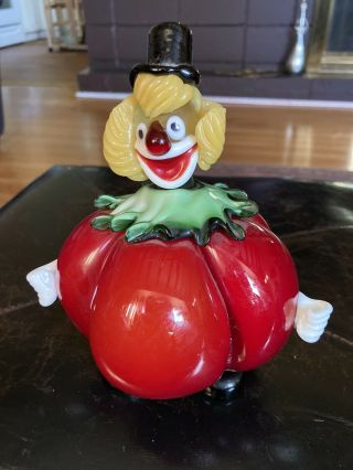 Vintage Murano Italy Blown Art Glass Tomato Fruit Food Clown Figurine Sculpture