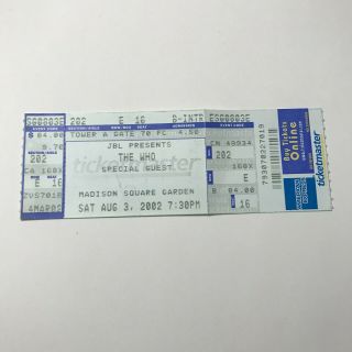 The Who With Special Guests Madison Square Garden Concert Ticket Stub 2002