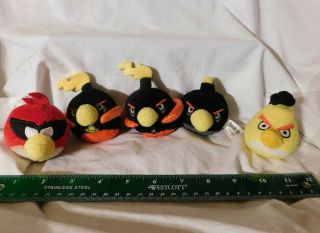 5 Small Angry Birds Plush Finger Puppets Rovio Black Fire Bomb Red Chuck