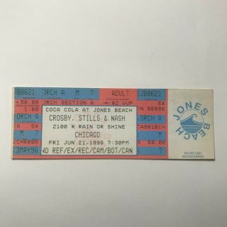 Crosby Stills And Nash With Chicago Coca Cola Concert Ticket Stub Vintage 1996