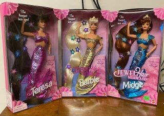 Jewel Hair Mermaid 1995 Barbie,  Midge,  Teresa - Nrfb