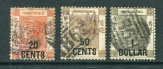 1885 China Hong Kong Gb Qv 3 X O/p Set Stamps With B62 Killer Chop Pmk