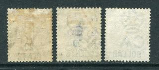 1885 China Hong Kong GB QV 3 x O/P set stamps with B62 Killer Chop Pmk 2