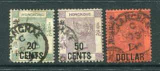 1891 China Hong Kong Gb Qv 3 X O/p Set Stamps With Shanghai Cds Pmk