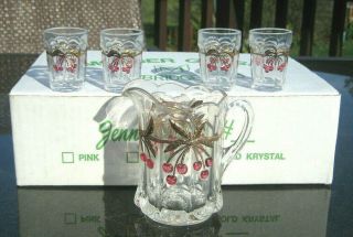 Mosser Glass Jennifer Miniature Water Set - Pitcher & 4 Glasses Cherry Decorated