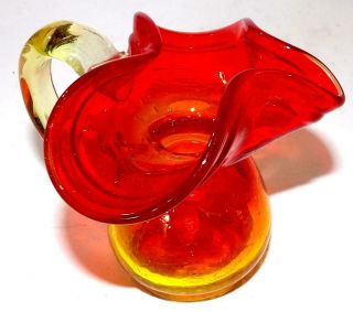 Vintage Blenko Amberina Hand Blown Art Glass Pitcher Creamer Crackle Glass