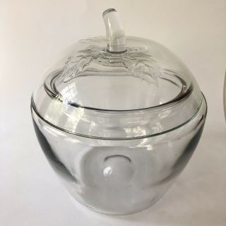 Anchor Hocking Vintage Glass Apple Cookie Jar Clear Shaped Canister Jar W Lid