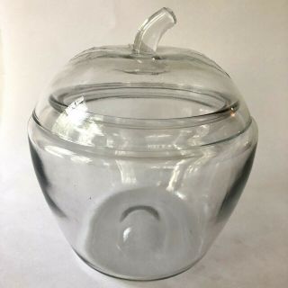 Anchor Hocking Vintage Glass Apple Cookie Jar Clear Shaped Canister Jar w Lid 2