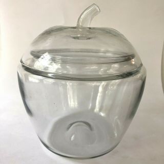 Anchor Hocking Vintage Glass Apple Cookie Jar Clear Shaped Canister Jar w Lid 3