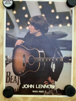 Beatles John Lennon Poster Gibson J - 160e 1940 1980 Great Pose 28 By 20 “