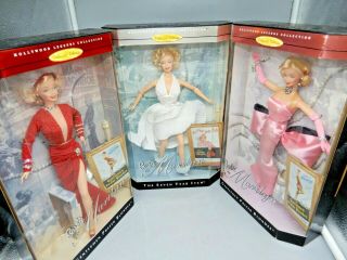 3 Marilyn Monroe 1997 Barbie Dolls Nib Hollywood Nrfb 7 Yr Itch,  Gentlemen