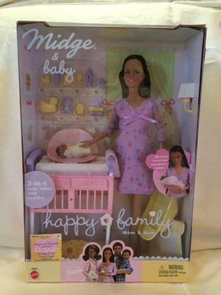 Mattel Happy Family (black) Pregnant Midge And Baby 2002 Nib Rare Find
