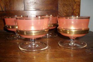 Vintage Pink And Gold Coloured Glass Dessert Bowls