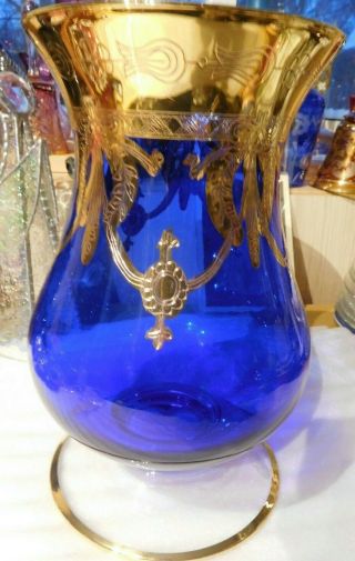 Stunning Cobalt Blue Glass Vase With Rich Gold Trim Unknown Origin
