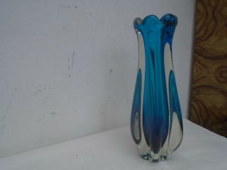 Stunning Vintage Murano Sommerso Ribbed Blue Glass Vase Fine Looking Glass Vase