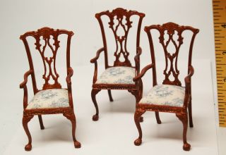 3 Bespaq Chippendale Upholstered Arm Chairs,  Fine Details,  4 " Tall,  Period Uph.