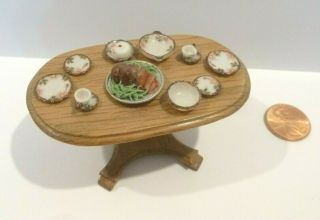 Dollhouse Miniature 1/2 " Scale Reminiscence Table W/ Jo Parker Porcelain Dishes