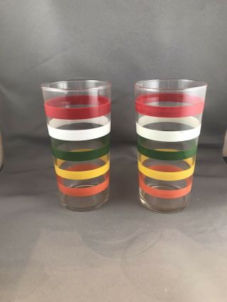 Vintage Mid - Century Striped Drinking Glasses 6 1/4 " Tall