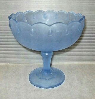 Mid Century Vintage Indiana Glass Frosted Light Blue Teardrop Compote Dish 7.  5 "