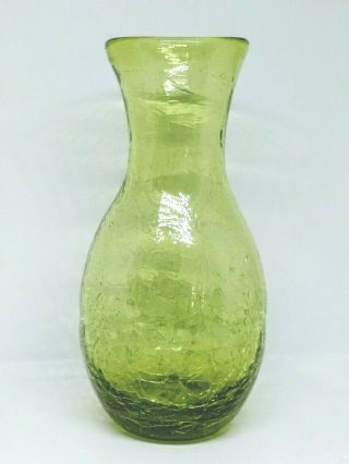 Vintage Translucent Glass Green Crackle Glass Vase/ Bud Vase 5 1/2 " Tall