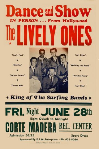 Surf: The Lively Ones At Hollywood Ca.  Rare Concert Poster 1963 13x19