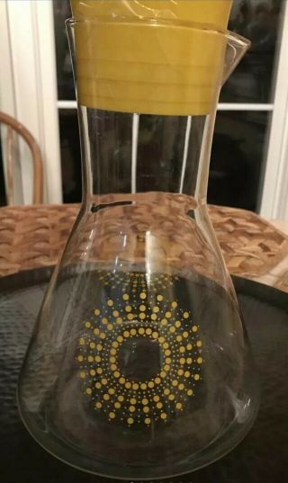 Vintage Pyrex Juice Decanter Clear Glass Atomic Sunburst Pitcher Carafe Gold Mcm