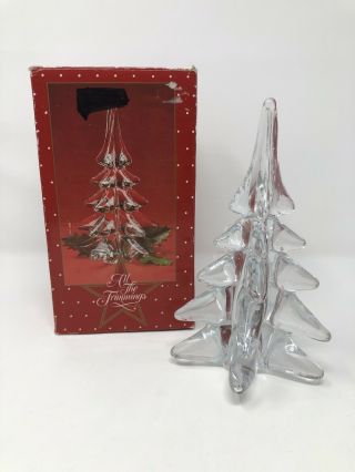 Vintage Pressed Art Crystal Glass Christmas Tree 8 " Tall W/original Box Euc