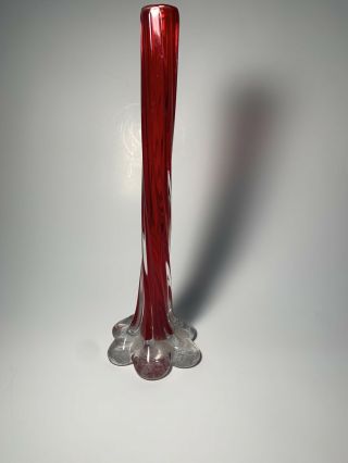 Vintage Murano Elephant Foot Bud Vase Red With A Twisted Stem Art Glass 11 "
