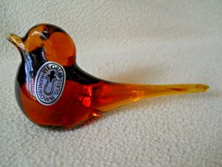 Vintage Pilgrim Amber Hand Blown Glass Amber Bird