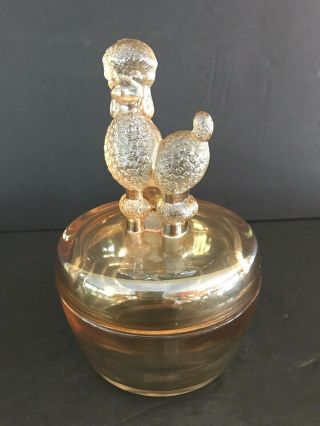 Vintage Jeannette Marigold Carnival Glass French Poodle Powder Trinket Jar