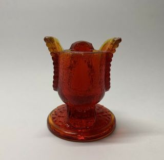 Rare Vintage WESTMORELAND GLASS Red / Amberina Glass FLYING OWL TOOTHPICK HOLDER 3