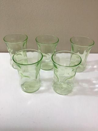 Set Of 5 Pinched Sides 3 Oz Juice Green Depression Glasses,  3 " Tall,  2.  25 " Top