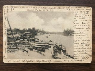 Straits Settlements Old Postcard View River Singapore To Holland 1914