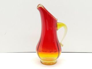 Vintage Amberina Pitcher Red And Orange Hand Blown With Applied Handle