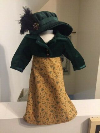 Euc Made To Fit American Girl Felicity 3 - Piece Green Travel Outfit Gown Caroline