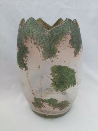 Daum Nancy Glass Enamel Landscape Vase - Extreme Wear,  Poor