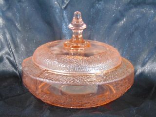 Vintage Pink Depression Glass Trinket Or Candy Dish With Lid