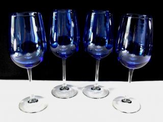 Blue Wine Glass Set Of 4 Tall Clear Stem Large Bowl 18oz Barware